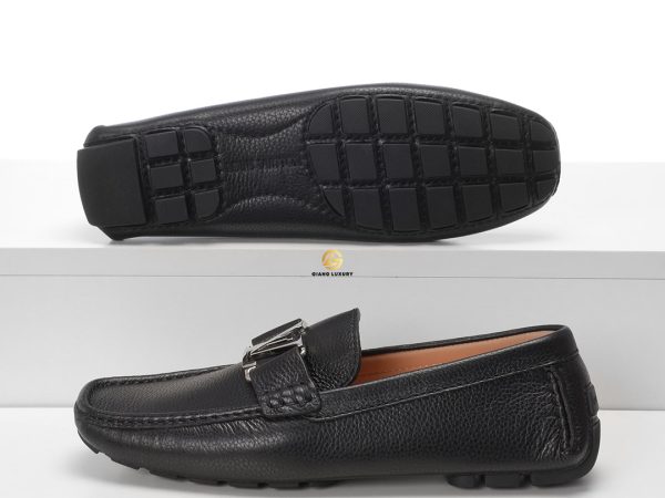 Giày Lười Louis Vuitton Da Nhăn Monte Carlo Mocassin Khóa Trắng