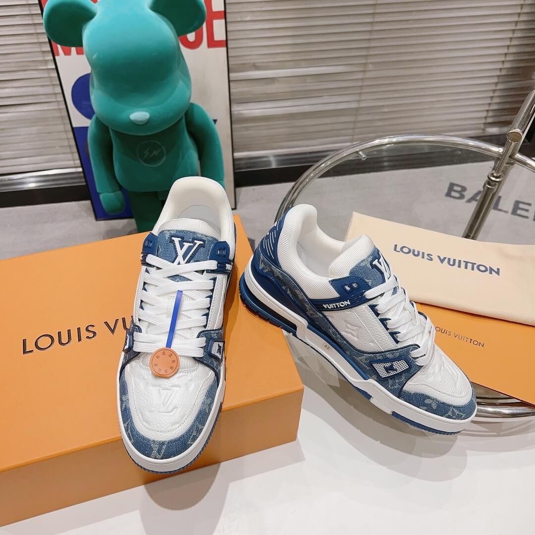 Giày Louis Vuitton Lv Trainer Blue Monogram Denim White Best Quality