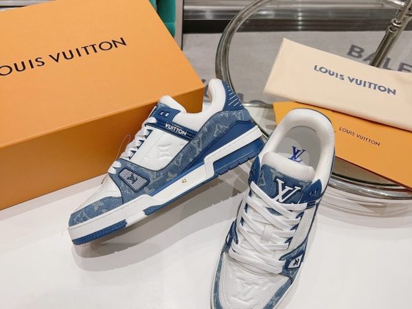 Giày Louis Vuitton Lv Trainer Blue Monogram Denim White Best Quality