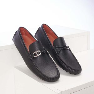 Giày lười Hermes Tag lệch da Taiga màu đen Best Quality