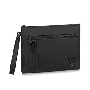 Clutch nam Louis Vuitton da nhăn khóa logo đen Like Auth